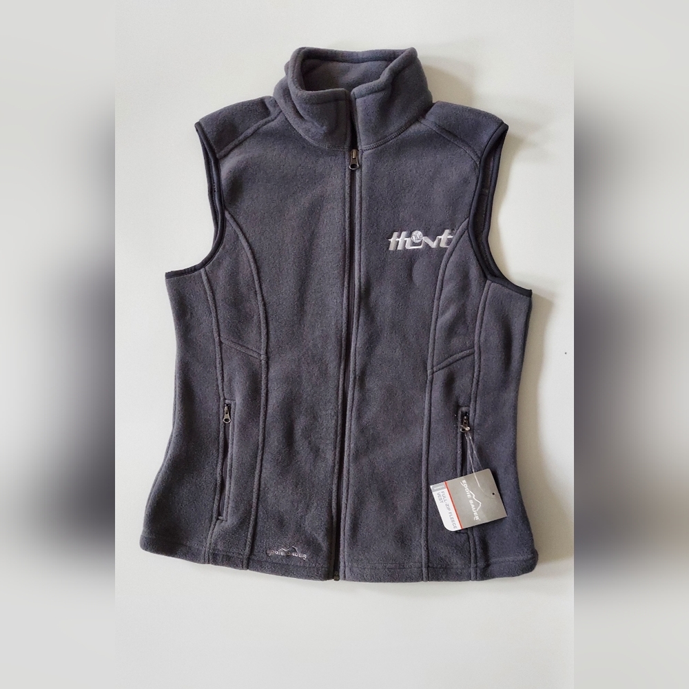 Eddie Bauer Full Zip Fleece Vest Gray Embroidered Hunt Womens Medium NWT